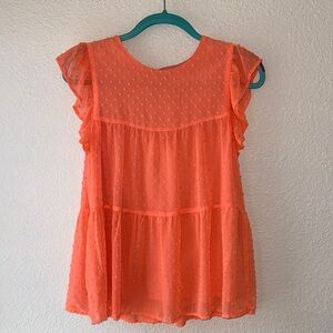 Pink Lily Salmon Ruffle Sleeve Blouse